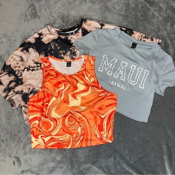 Shein Crop Top Tie Dye, Hawaii, and Marble Print Tank Top Bundle Size Medium - Picture 2 of 13